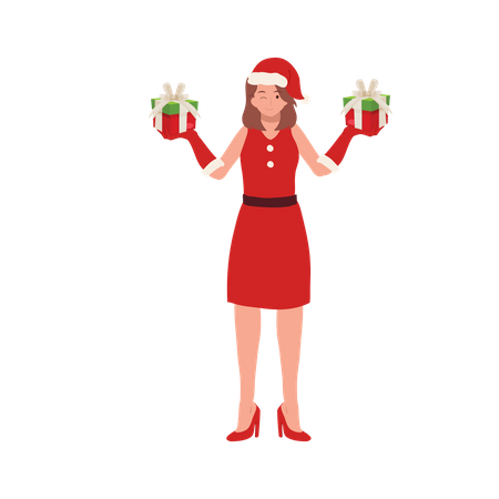 Smiling Girlshowing gifts  Illustration