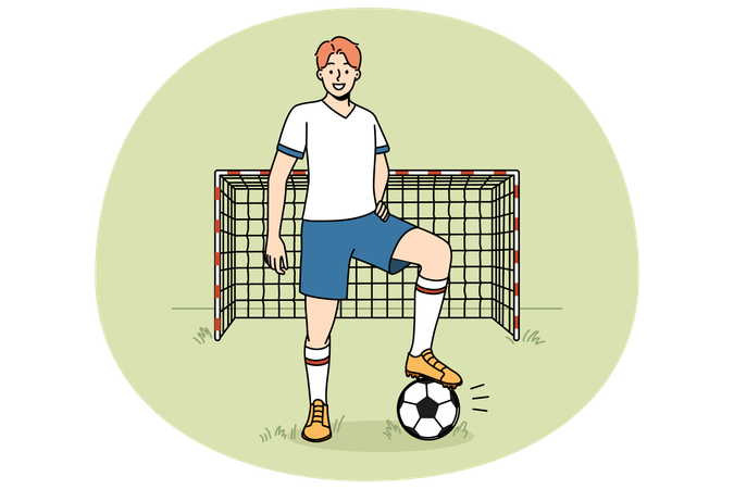 Smiling goalkeeper in uniform standing on field  Illustration