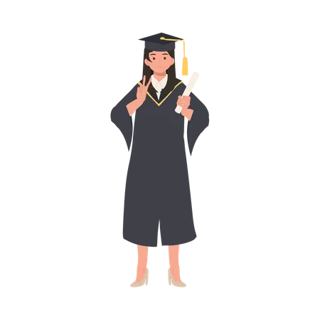Education Graduation And People Concept Smiling Graduating Student In Cap And Gown Celebrating Success In Education Illustration