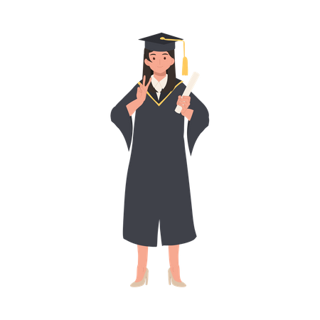 Smiling Graduating Student in Cap and Gown  Illustration