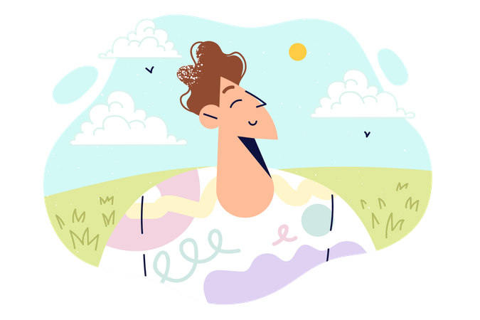 Smiling guy enjoying summer weather  Illustration