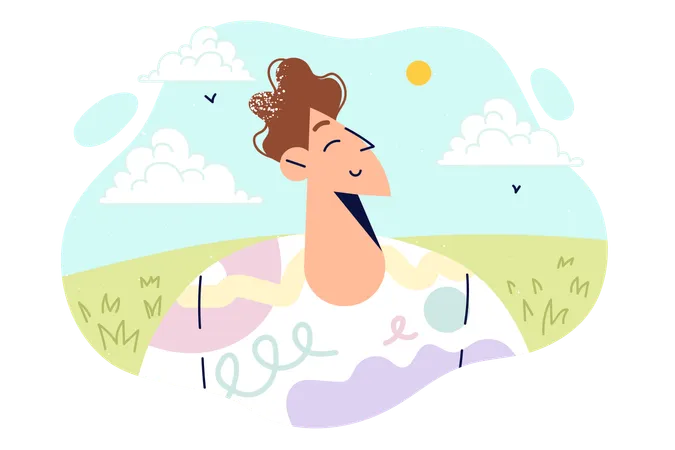 Smiling guy enjoying summer weather  Illustration