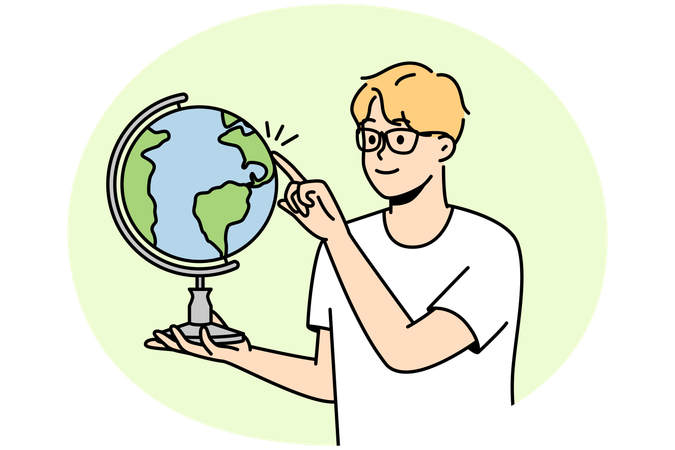 Smiling guy in glasses spin glove with finger  Illustration