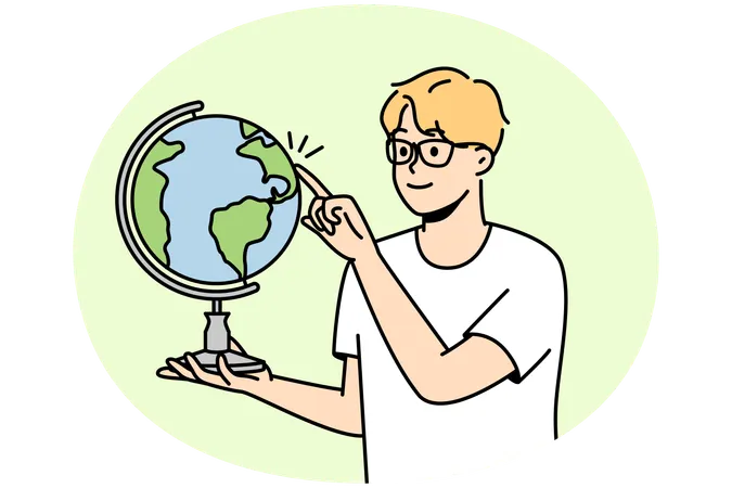 Smiling guy in glasses spin glove with finger  Illustration