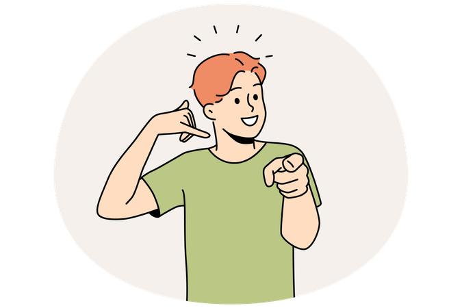 Smiling guy making hand gesture asking to call back  Illustration