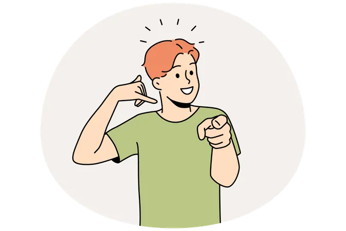 Smiling guy making hand gesture asking to call back  Illustration
