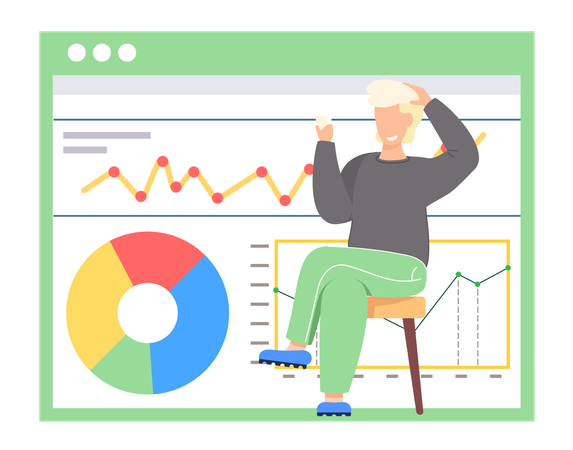 Smiling guy viewing at profit analysis  Illustration