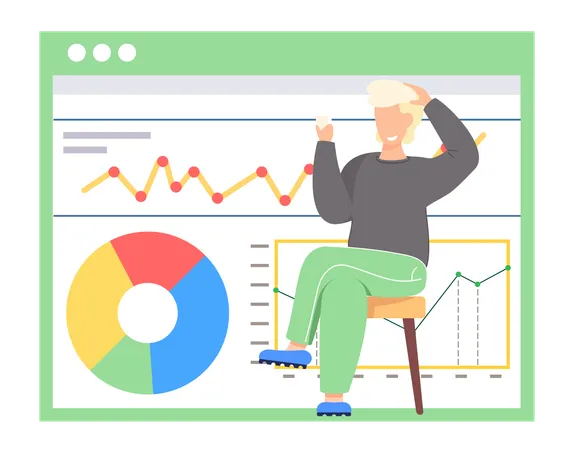 Smiling guy viewing at profit analysis  Illustration