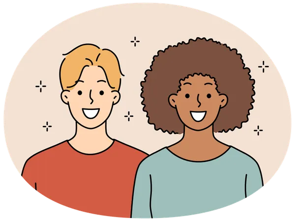 Smiling interracial couple feel positive and optimistic  Illustration