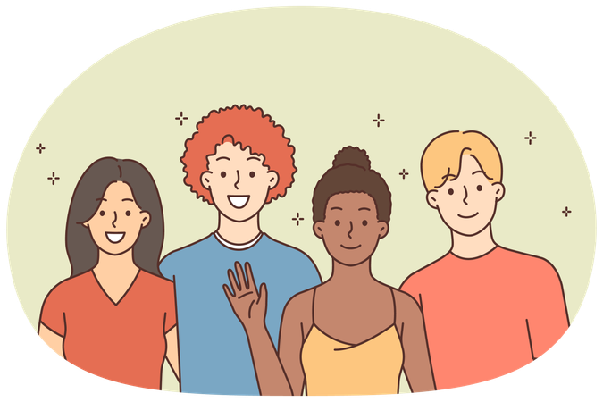 Smiling interracial group posing together  Illustration