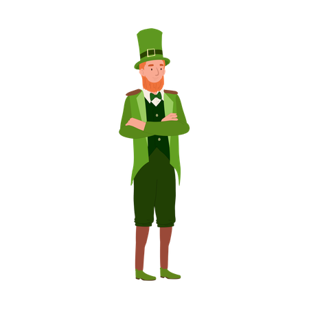 Smiling Irish Man in Leprechaun Costume for St Patricks Day  Illustration