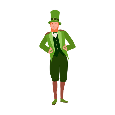 Smiling Irish Man in Leprechaun Costume for St Patricks Day  Illustration