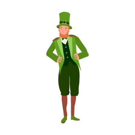 Smiling Irish Man in Leprechaun Costume for St Patricks Day  イラスト