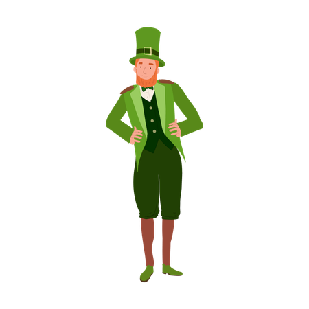 Smiling Irish Man in Leprechaun Costume for St Patricks Day  Illustration