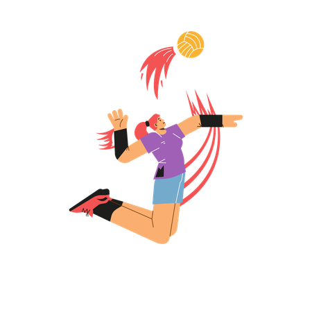 Smiling jumping girl hitting volleyball with one hand  Illustration