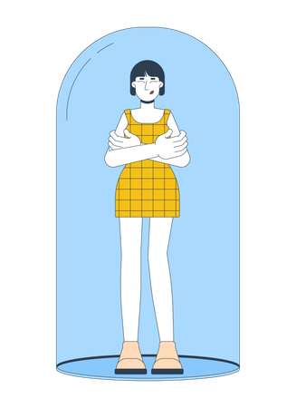 Smiling korean woman standing inside transparent glass dome  Illustration
