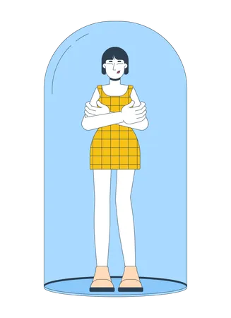 Smiling korean woman standing inside transparent glass dome  Illustration