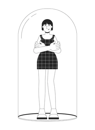 Smiling korean woman standing inside transparent glass dome  Illustration