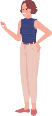 Smiling Lady Semi Flat Color Vector Character Editable Figure Full Body Person On White Casual Outfit Posing Woman Simple Cartoon Style Illustration For Web Graphic Design And Animation Illustration