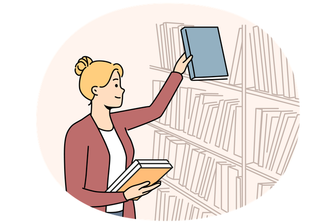 Smiling librarian work in library  Illustration