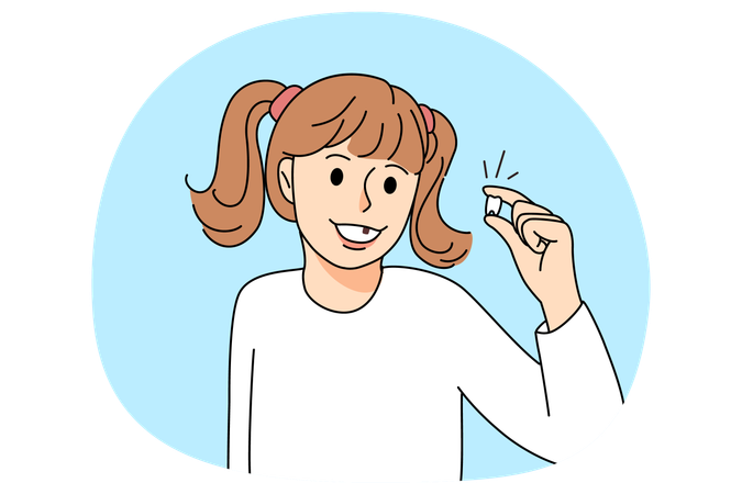 Smiling little girl show baby tooth  Illustration