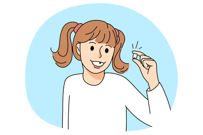 Smiling little girl show baby tooth  Illustration