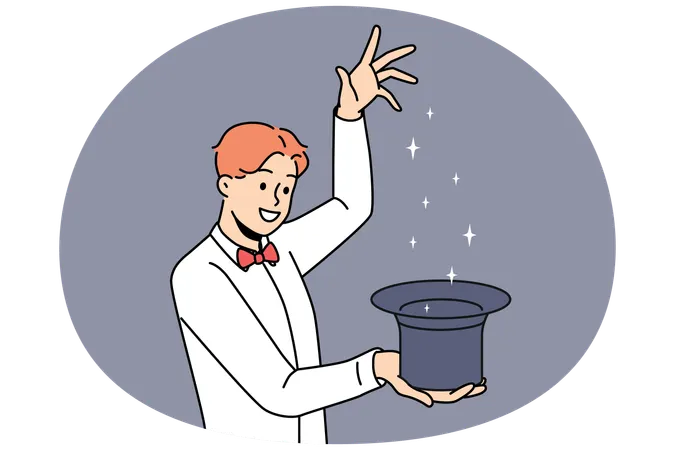 Smiling magician with hat showing trick  Illustration