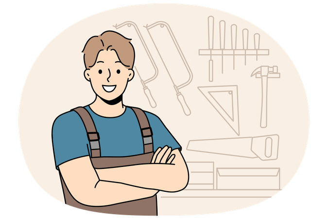 Smiling male carpenter standing in workshop  Illustration