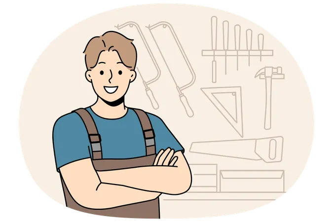Smiling male carpenter standing in workshop  Illustration