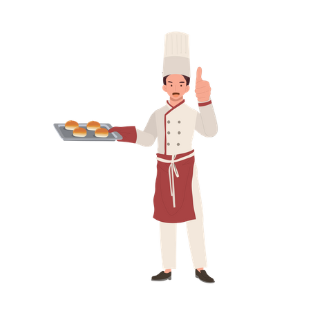 Smiling Male Chef Giving Thumb Up  イラスト