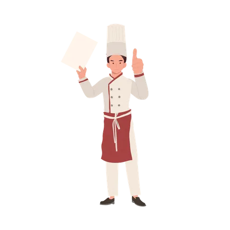 Full Length Smiling Male Chef Character Giving Thumb Up Chef Giving Approval Gesture Flat Vector Cartoon Illustration Illustration