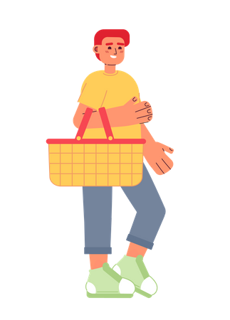 Smiling male customer with shopping basket  일러스트레이션