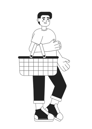 Smiling male customer with shopping basket  Illustration