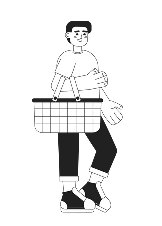 Smiling male customer with shopping basket  Illustration