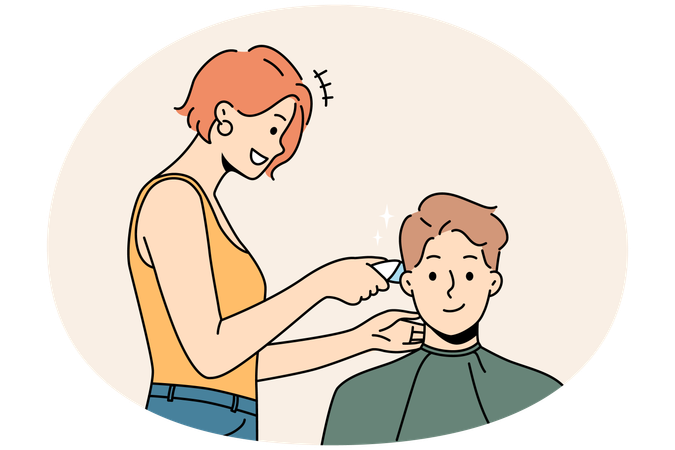 Smiling male get hairdo in barbershop  Illustration