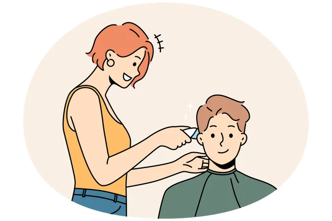 Smiling male get hairdo in barbershop  Illustration