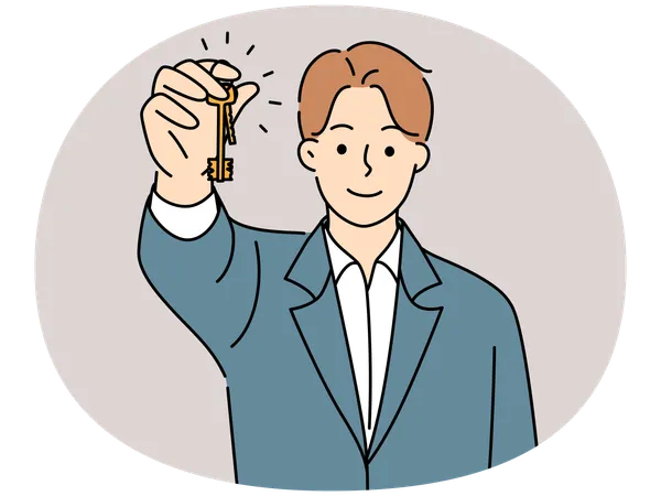 Smiling male realtor hold keys  Illustration