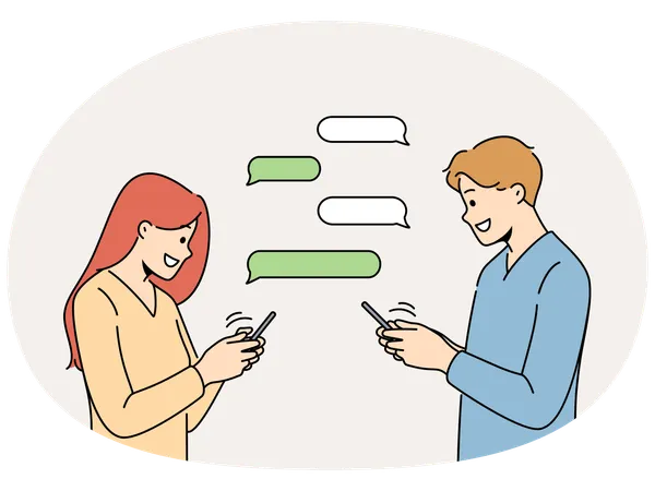 Smiling man and woman messaging online  Illustration