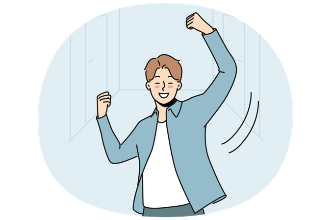 Smiling man dance celebrate success  Illustration