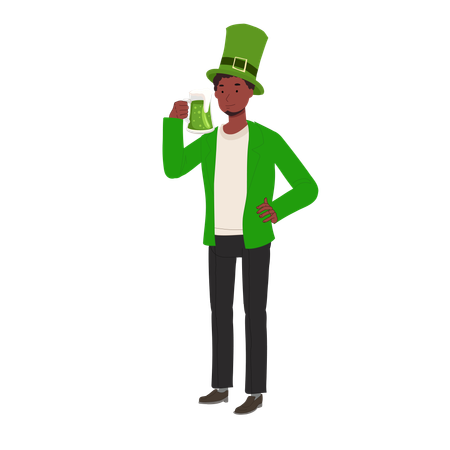 Smiling Man drinking Green Beer  Illustration