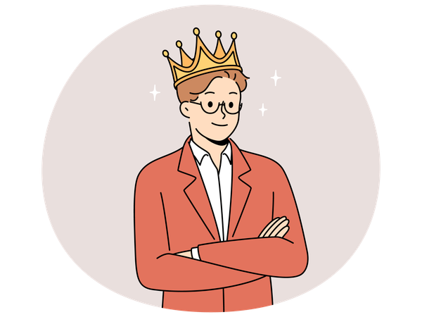 Smiling man in crown feel confident  Illustration