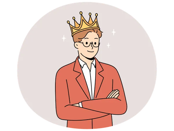 Smiling man in crown feel confident  Illustration