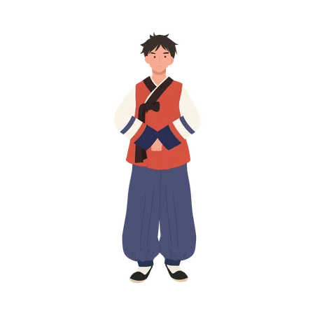 Smiling Man In Korean Traditional Suit For Special Occasions Hanbok Illustration