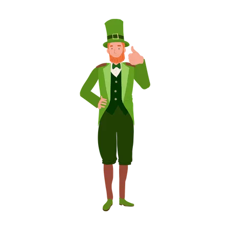 St Patricks Day Celebration Smiling Man In Leprechaun Costume Doing Thumb Up Illustration