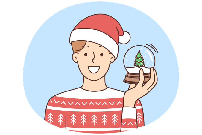 Smiling man in winter clothes celebrate New Year  Illustration