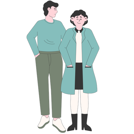 Smiling Man Looking at His Woman Partner  イラスト