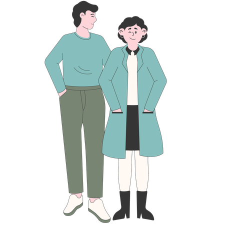 Smiling Man Looking at His Woman Partner  Illustration