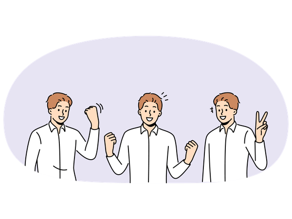 Smiling man make hand gestures celebrating success  Illustration