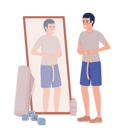 Smiling man measuring waist  Illustration