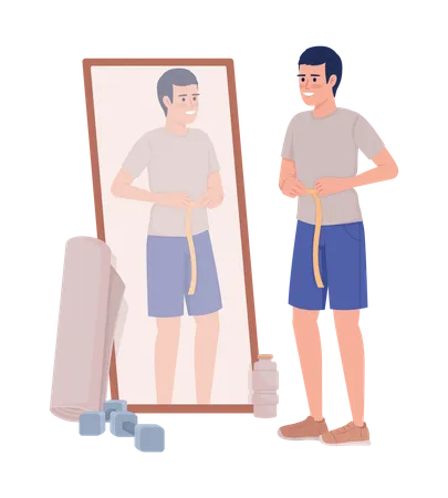 Smiling man measuring waist  Illustration